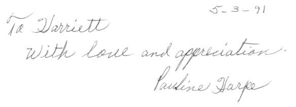 To Harriett Downey from Pauline Harpe